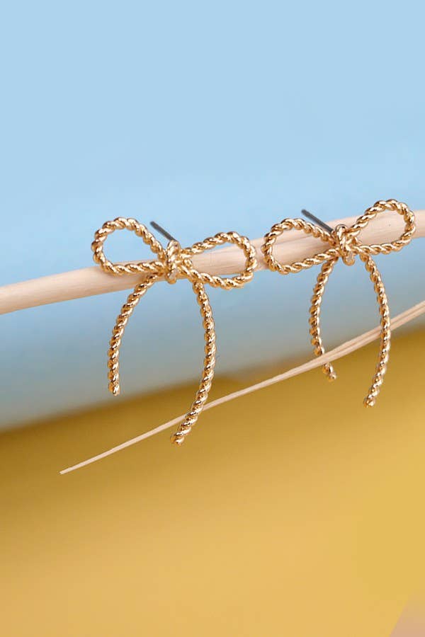 Twist of Gold Rope Bow Earrings