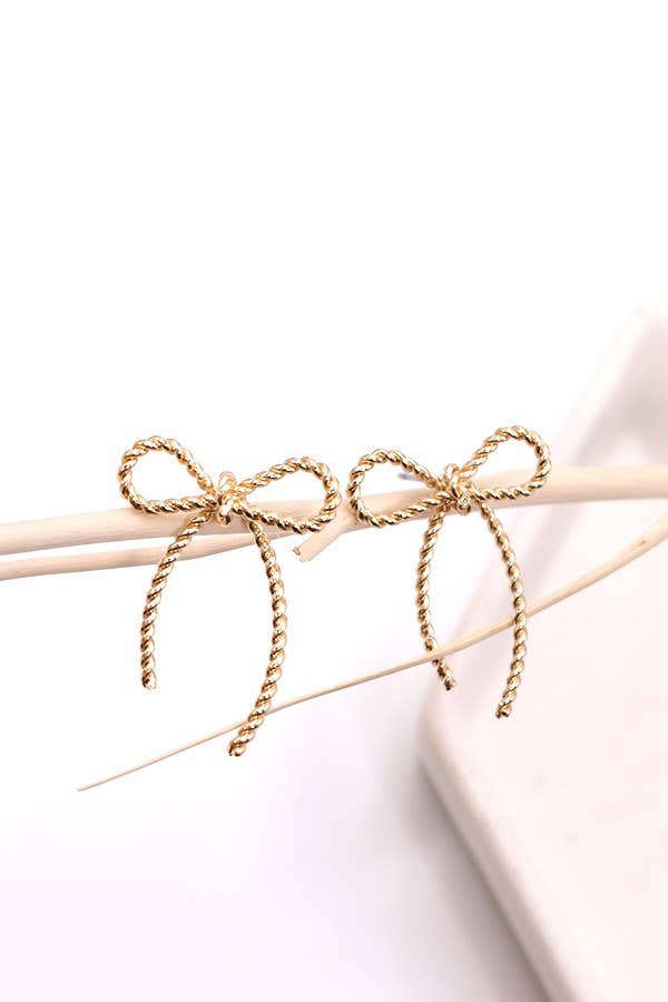 Twist of Gold Rope Bow Earrings