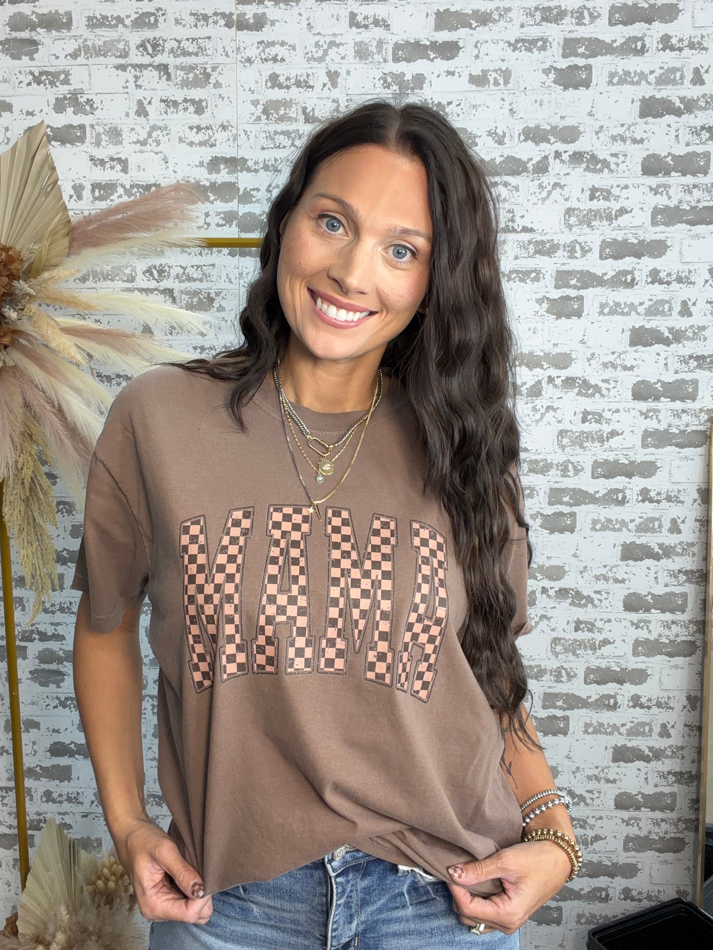 Checkered Mama Tee